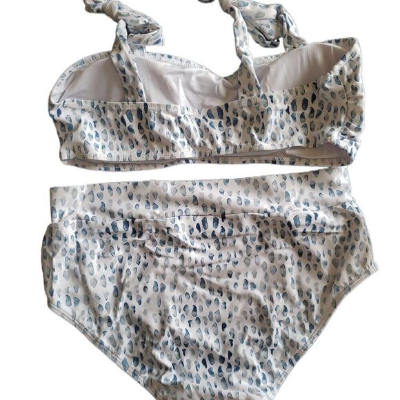 New Ferbia High Waisted Light Blue & White Strappy Bikini Set - Picture 4 of 4